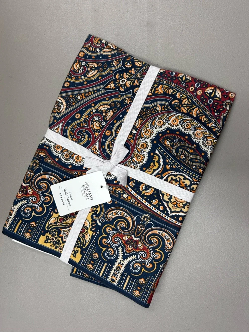 Williams Sonoma Paisley Table Throw Tablecloth iNavy Blue Mustard Yellow NWT 50